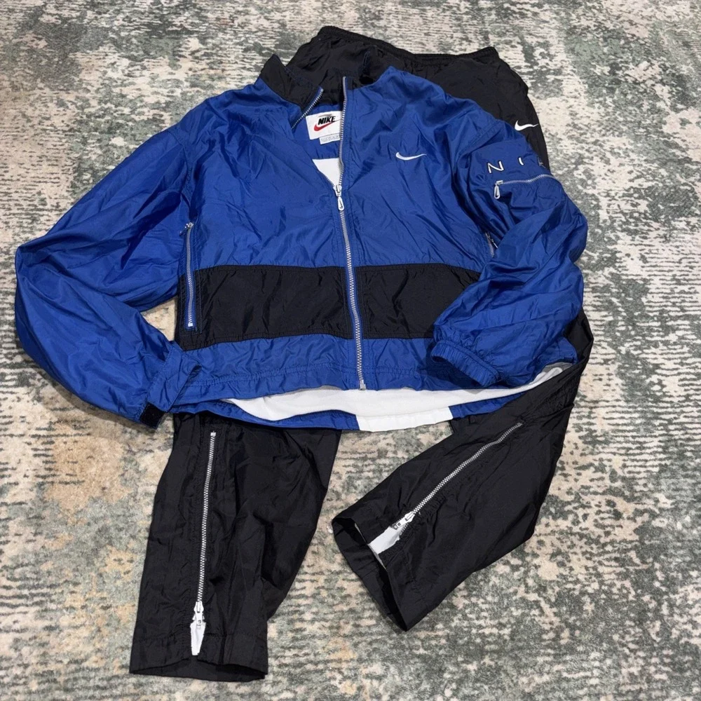 vintage Y2K white tag Nike Color Block Track Suit Womens L12-14 Royal Blue EUC